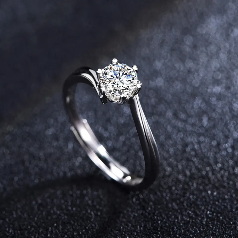 Één karaat retro zes prong klassieke moissanite ring vrouwelijke s925 sterling zilveren sneeuwvlok diamant ringen huwelijk voorstel sieraden