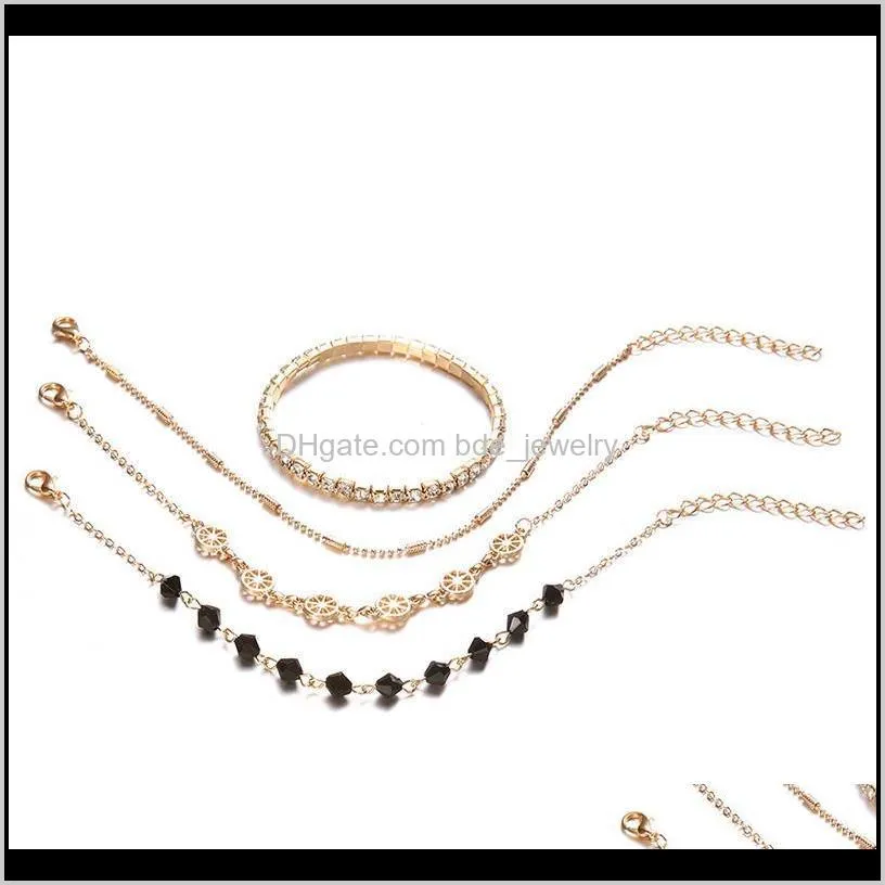 bracelet set 4pcs/set gold adjustable crystal multilayer lady exquisite party clothing accessories simple compass bead