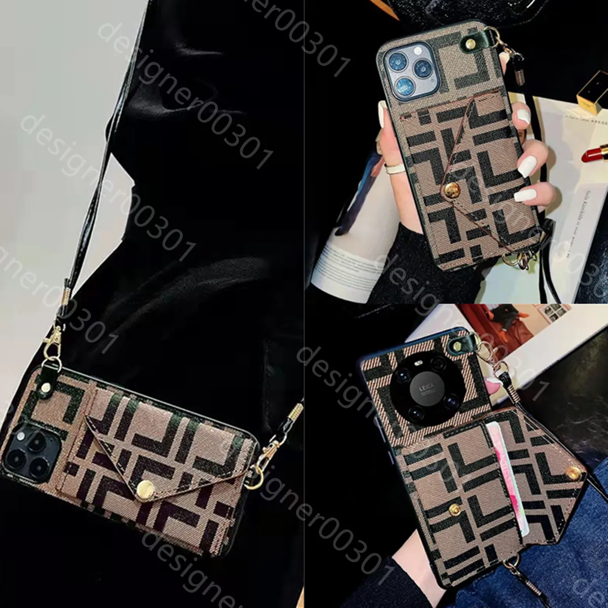 Luksusowy projektant Crossbody Case Telefon dla iPhone'a 15 14 13 12 11 Pro Max Letter Drukuj tylna okładka Samsung S23 S22 Ultra S21 Plus Torebka Uchwyt karty Pocket Case torebka