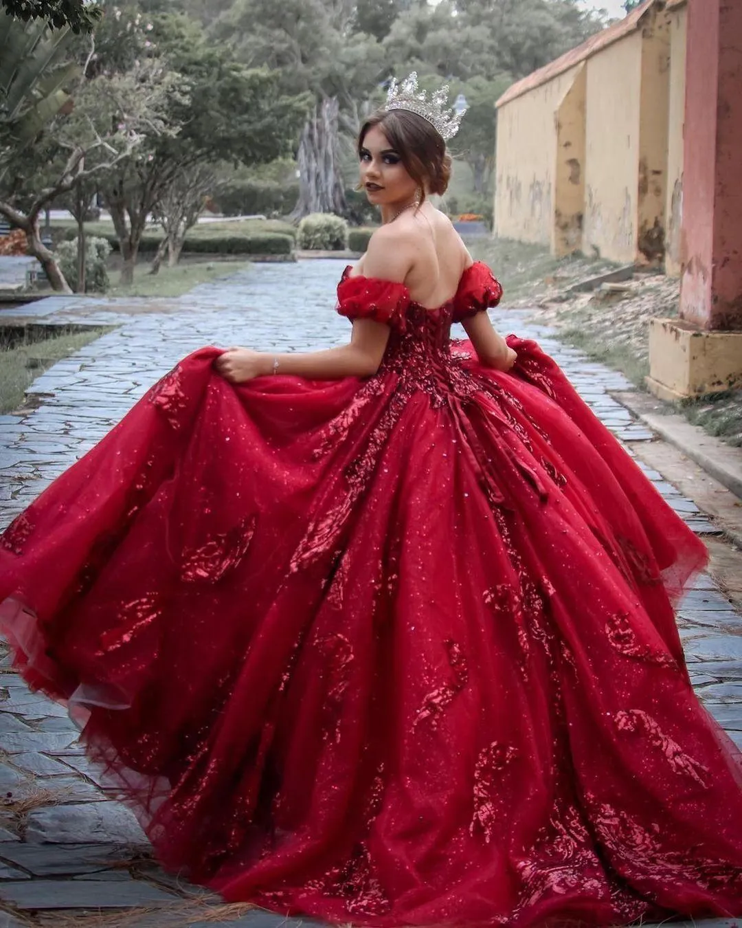 Ball Gown Off The Shoulder Red Tulle Wedding Dress