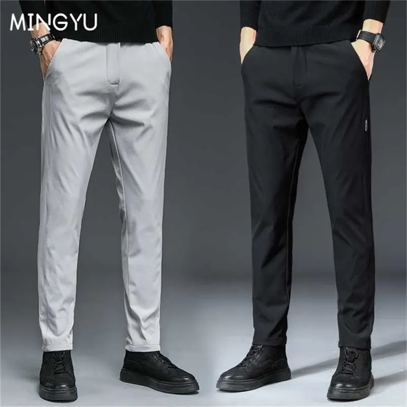 Mingyu Brand Autumn Men's Casual Pants Men Pant Slim Fit Work Elastic Waist Black Green Grey Light Jogging Trousers Male 28-38 211110