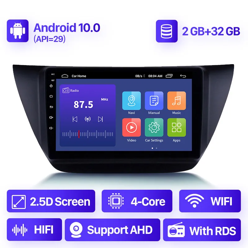 Android 10.0 9 Inch 2 + 32G Auto DVD Radio Stereo GPS Navigatie Unit Player voor Mitsubishi Lancer IX 2006-2010 inclusief frame