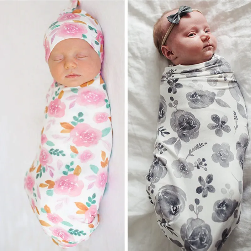 15699 Florals Infant Baby Swaddle Wrap Blanket Floral Wraps Blankets Nursery Bedding Babies \Wrapped Cloth With Hat Photo Props
