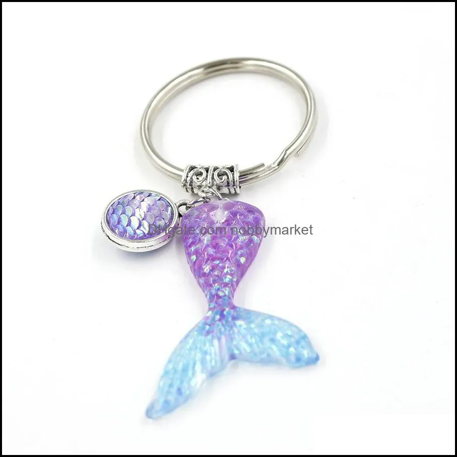 Fashion Drusy Druzy Key Rings Mermaid Scale fishtail keychain Fish Scale Shimmery Key Chain For Women Lady Jewelry