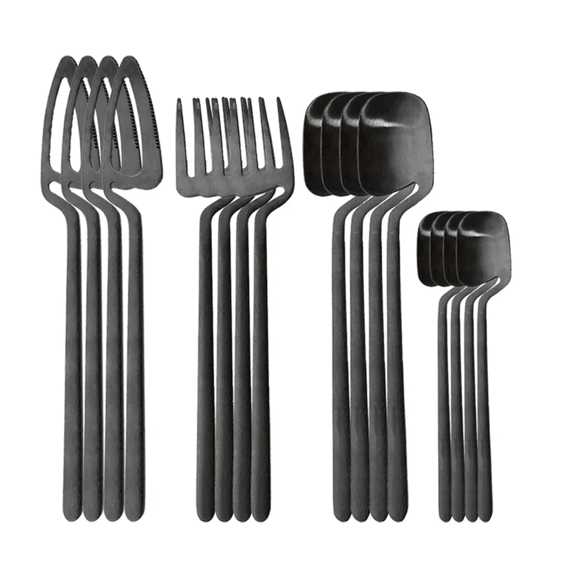 16st / set svart matt bestick set 304 rostfritt stål dinnerware knife gaffel sked middag kök bestick porslin 211228
