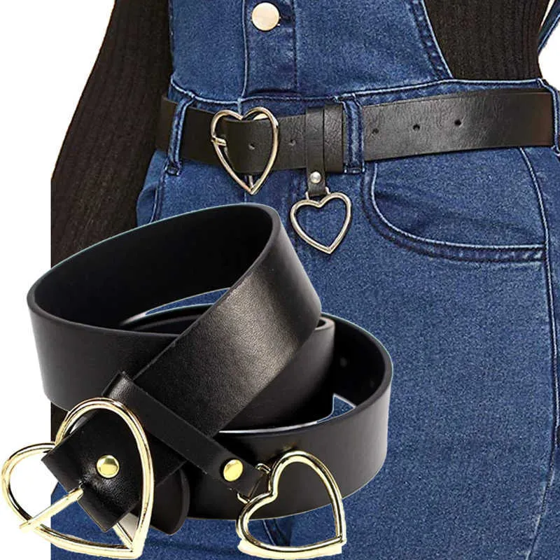 Heart Ring Buckle Jeans Belts Women PU Leather Belt Double Ring Black Waist Belts Ladies Pants Party Dress Belts for Lady Girl G1026