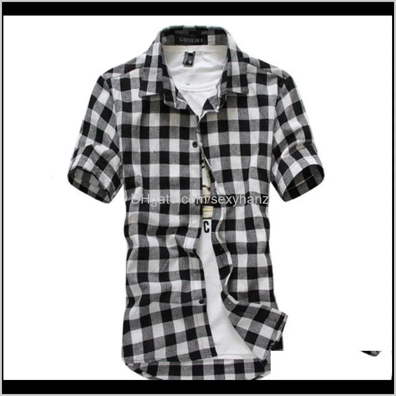 Kleid Hemden Herren Bekleidung Drop Lieferung 2021 Mode Plaid Casual Kurzarm Hohe Kragen Chemise Homme Vintage Hemd Männer Kleidung R2Jii