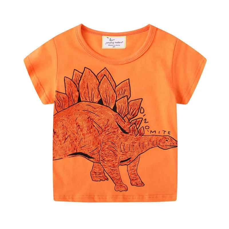 Jumping Meter Baby Jungen Cartoon T-Shirt Kinder EES Kurzarm Sommerkleidung mit gedruckten Dinosauriern OP Kinder Shirts 210529