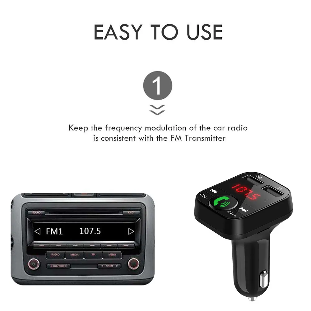 Hands-free Wireless Bluetooth Car Kit with LCD MP3 Player, Fast Charger FM  Transmitter, USB Charger 2.1A