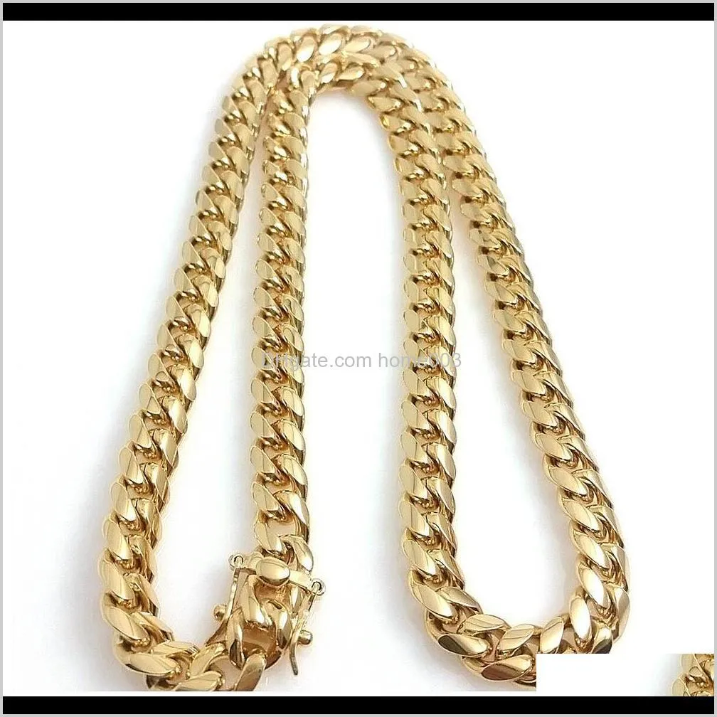 10mm 12mm 14mm  cuban link chains mens 14k gold plated chains high polished punk curb stainless steel hip hop jewelry