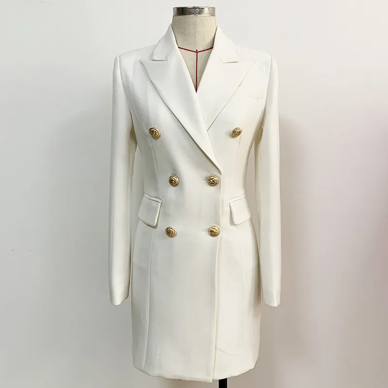 Nieuw aankomst origineel ontwerp damespak werkende jurk metalen gespen met dubbele breasted slanke olstijl rug zipper witte carri￨re kostuum