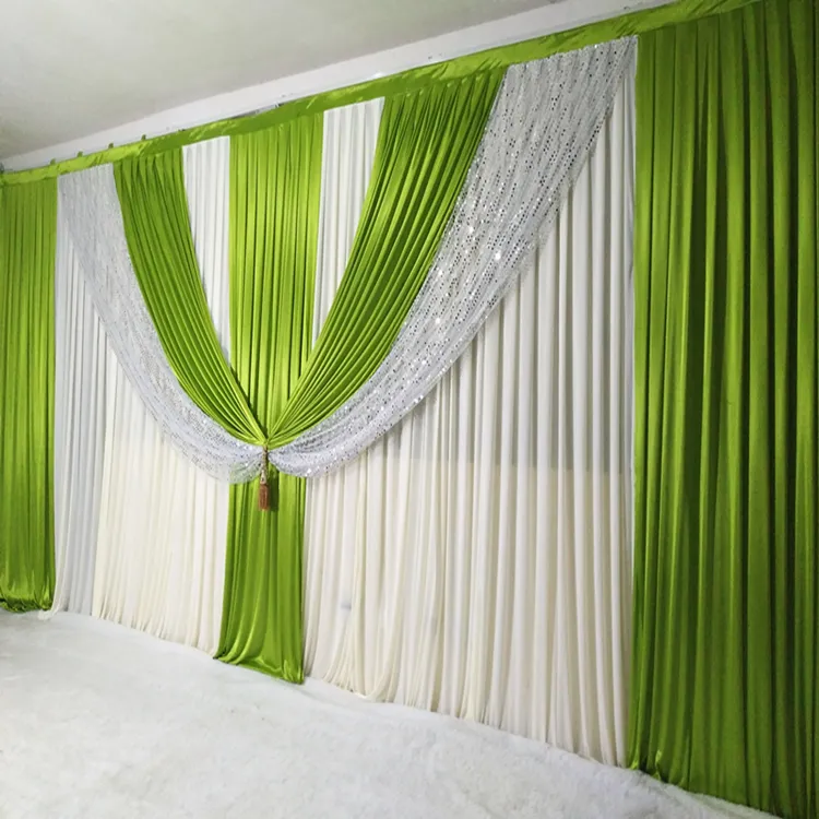 Elegant Ice Silk Chiffon Backdrop For Wedding Stage Decoration 10FT X 20FT  Middle Shiny Silver Drape Background Green And Gold Curtains For Baby  Shower Party Props From Packageseller, $187.99