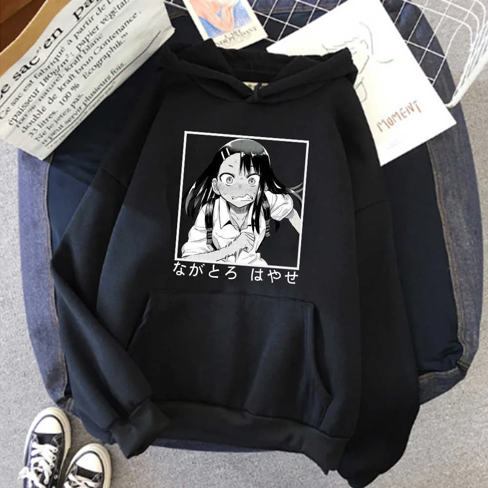 Rolig anime inte leksak med mig, fröken nagatoro manga hoodies män hajuku tecknad kawaii nagatoro vinter överdimensionerad sweatshirt topp g1019