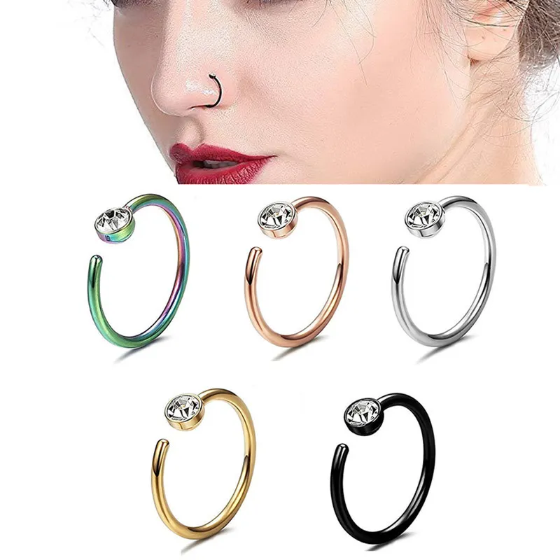 Liten tunn rhinestone kristall falsk septum piercing näsa ringar studs faux clip lips hoop body smycken