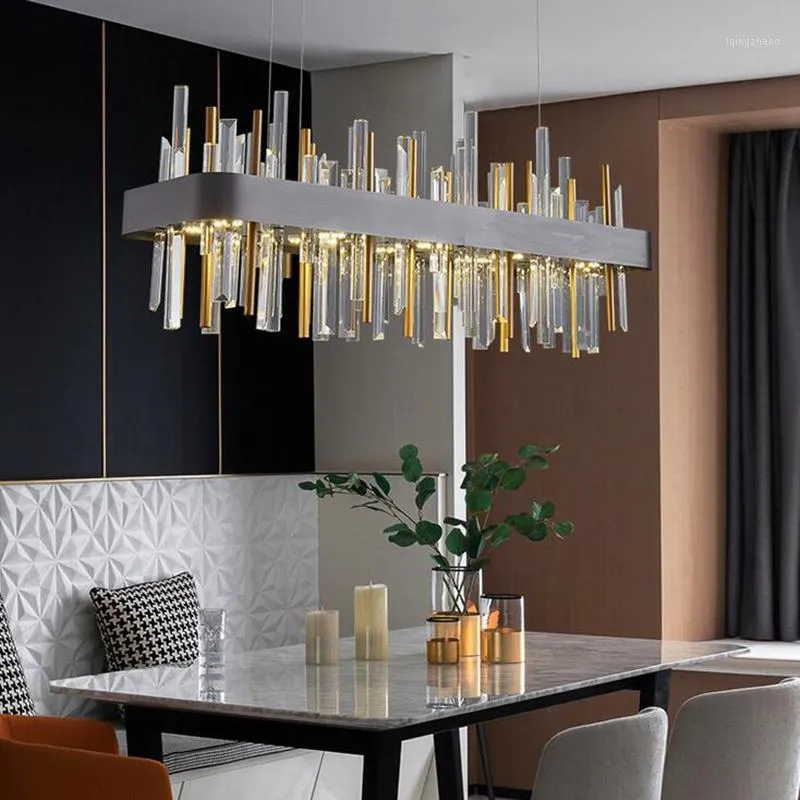 Chandeliers Rectangular Chandelier Lighting Luxury Modern Brushed Black Stainless Steel Lamp Creative Design Restaurant Fixture