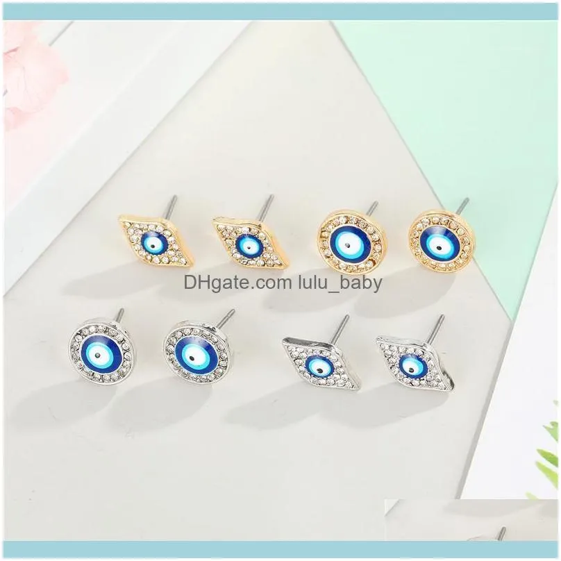 Stud JewelRystud 1Pair Crystal Turkish Ear Ey Small Brincos para mulheres Vintage Bohemian Rhinestone redondo jóias de orelhas solares E6671 Delie