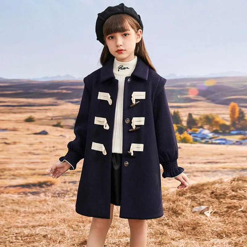 Jacken 2022 Modedesign Herbst Winter Girl Haarige Kleidung lang Wollmantel für Kinderraster warm 5-12y