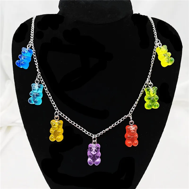 Collier Haribo Ours Bleu En Acier Inoxydable Et Silicone - Longueur 80cm, Pendentif 3.5cm, Neuf Sans Boîte
