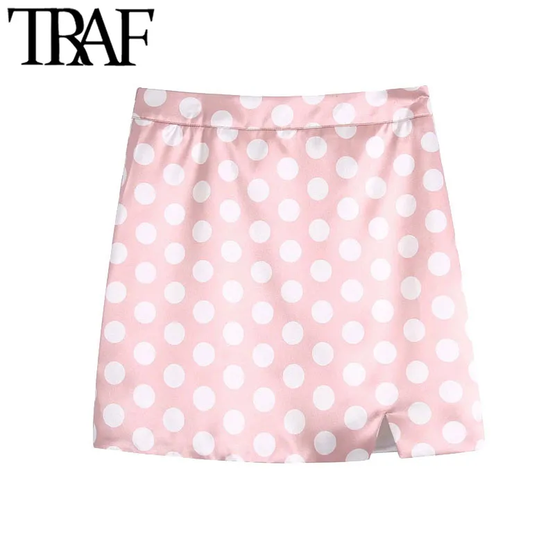 Traf Women Sweet Fashion Polka Dot Print Mini Skirt VintageハイウエストジッパーメススカートMujer 210415