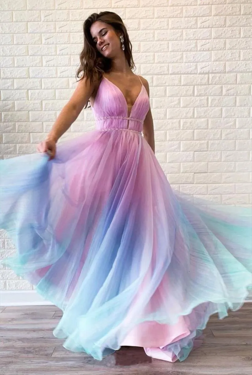 Maxi Beach Zomer Regenboog Kleur Damesjurk Voile Backless Jarretel