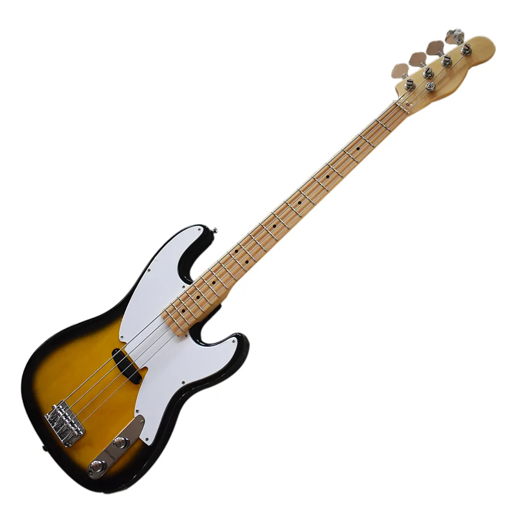 Alta qualità-4 corde Tobacco Sunburst Electric Bass Chitarra con pickguard bianco, mafle fretboard