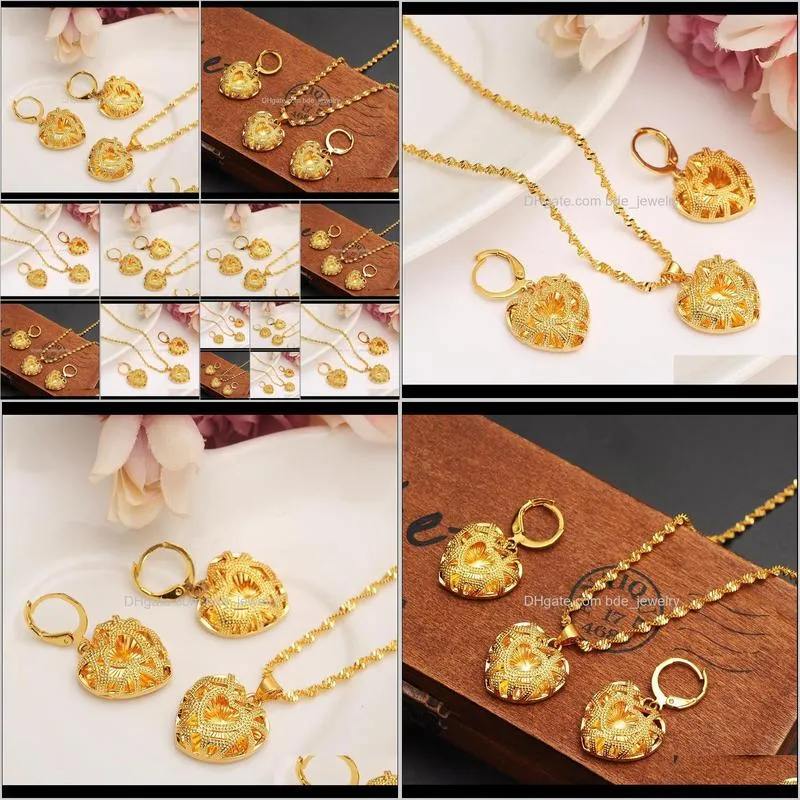 ethiopian gold set jewelry heart pendant necklace earrings habesha african women girls wedding bride eritrea women party gift