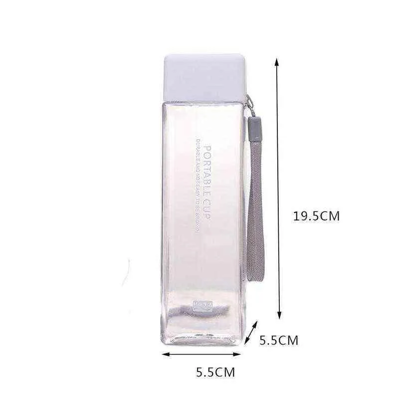 Food Grade PP Water Bottles Transparent Square Cup Cold Juice Sports With Portable Milk Rope Sport 220125