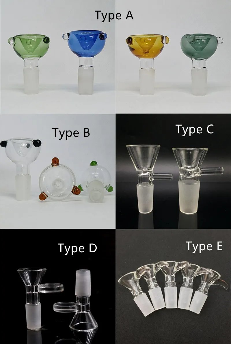 5 Soorten Kleurrijke Transparante Glazen Kom Stuk Waterpijp 14mm Mannelijke Gezamenlijke Roken Bowls Trechter Filter Adapter Handvat Slide voor Water Bong Dab Rigs