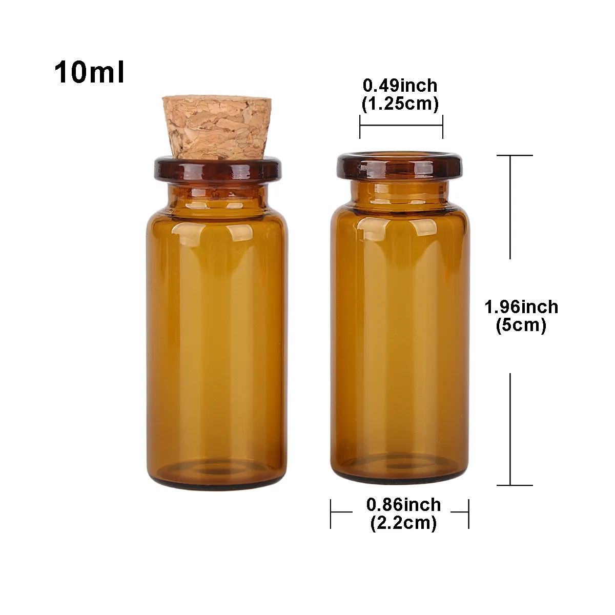 50 шт. 10 мл, янтарных стеклянных бутылок стеклянные банки с пробковой пробкой для ремесел Размер: 22x50x12.5mm Банки