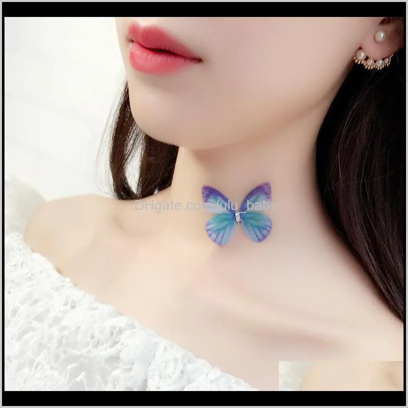 korea popular summer simple design invisible choker with butterfly pendant fishing line necklace transparent girls jewelry