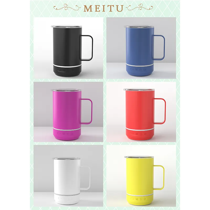 400ml Smart Music Tumbler Mugs White Sublimation Wireless Speaker Water Cup with Handle Waterproof Intelligent Blue tooth Cups