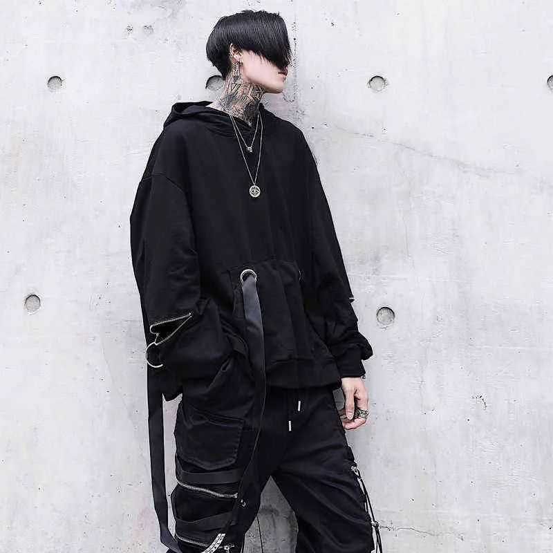 Black Gothic black hoodie - Autumn Techwear Punk Darkwear