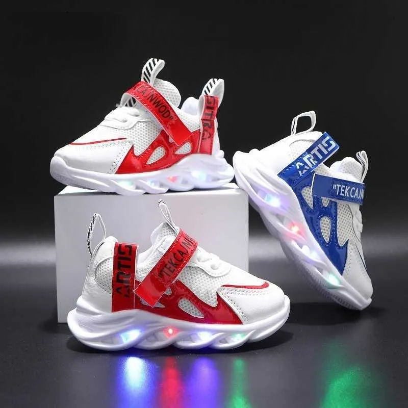 Rozmiar 21-30 Dzieci LED świecące Buty Spadek Baby Luminous Sneakers Chłopcy Oświetlenie Buty do biegania Dzieci Oddychające Siatki Sneakers 2021 G1025