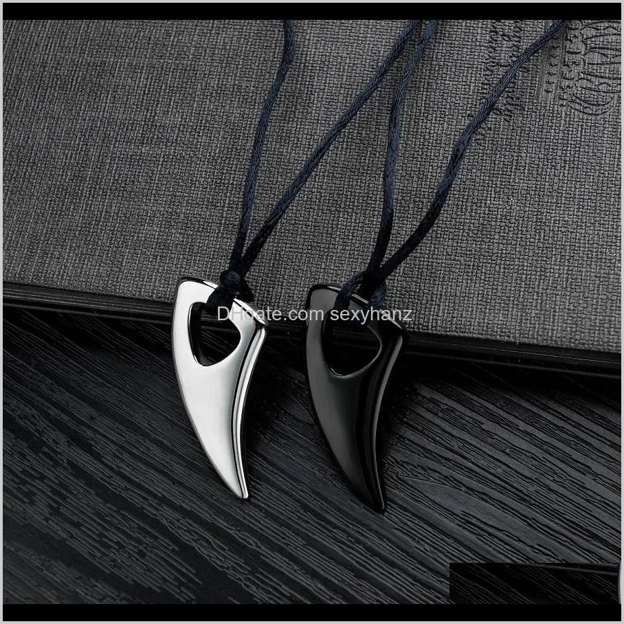 charm hip hop jewelry tide men stainless steel spike necklace fashion pendant black rope chain punk necklaces for men gift