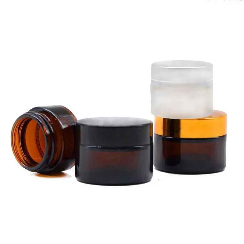 2022 NEW Amber Glass Cosmetic Cream Bottles Round Jars Bottle with White Inner Liners PPfor Face Hand Body Cream 5g to 100g