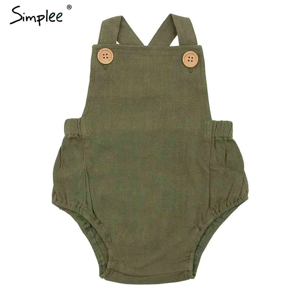 Barn Casual Button Ärmlös Solid Söt Romper Overaller Mode Härlig Sommar Outfit Baby Playsuits 210414