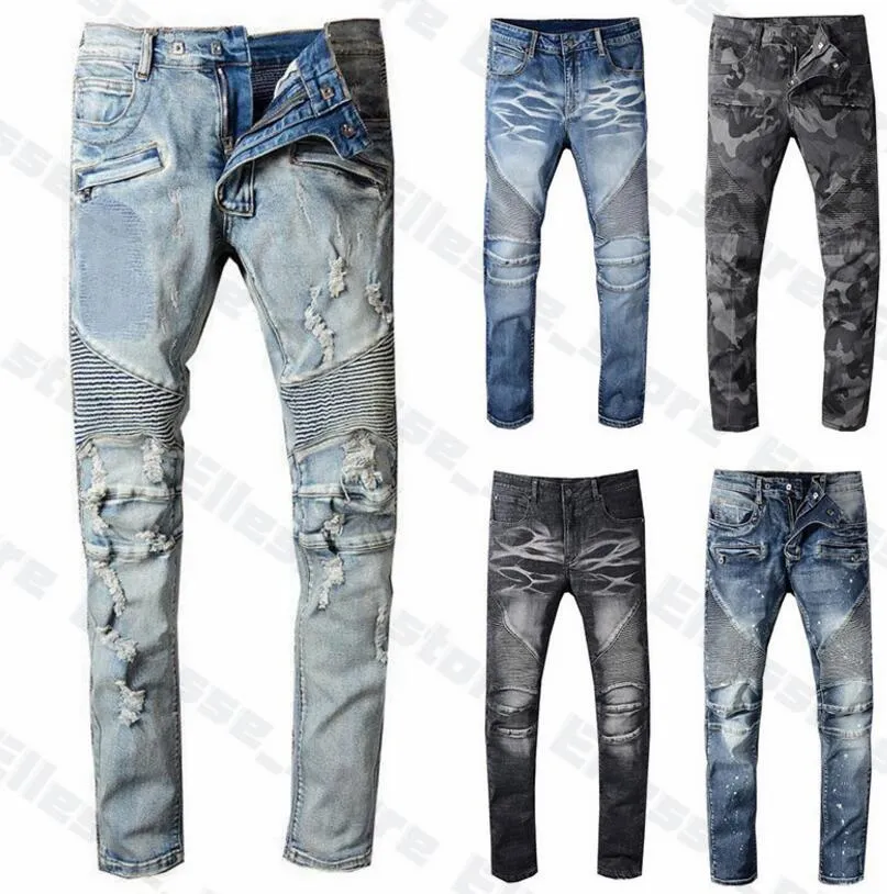 2023 Mens Designer Jeans Distressed Ripped Biker Slim Fit Motorcycle