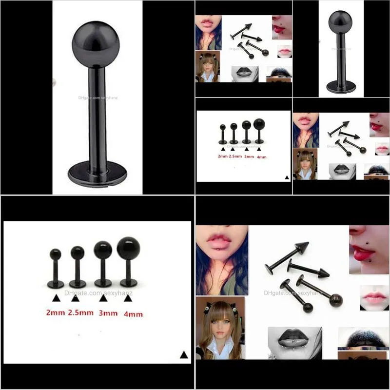 lip ring labret piercing ear stud tragus ball plain 316l surgical steel body piercing jewelry 100pcs/lot 2.5mm 3mm 4mm black