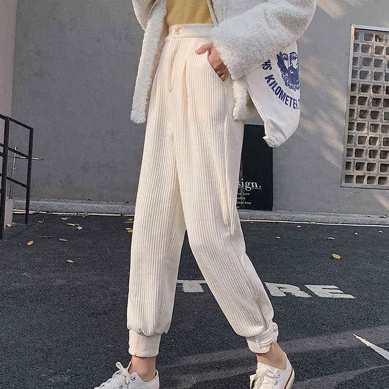Winter Corduroy Corduroy Pants Women Thick, Warm, And Fashionable Plus Size  Pencil Pants With Zipper And Elastic Waist Loose Fit Baggy Trousers 211105  From Lu006, $23.13