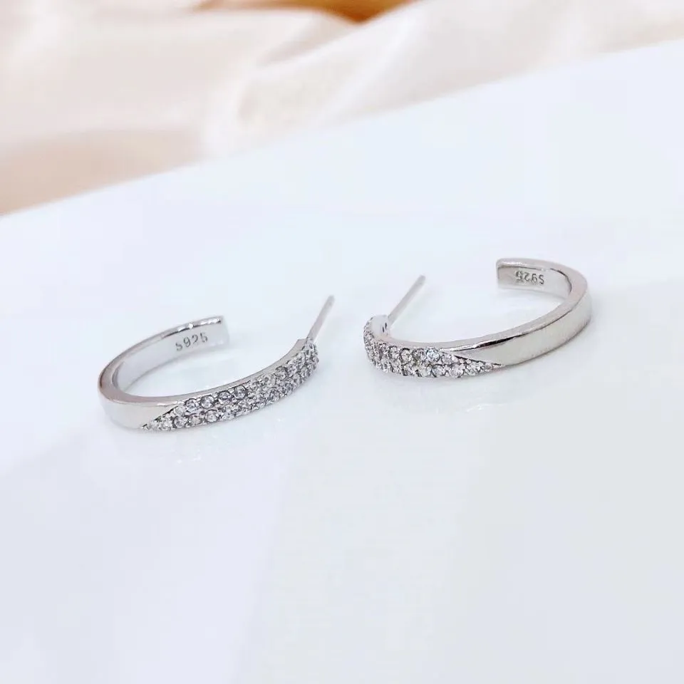 Stud Earrings Trendy Jewelry Zircon 925 Sterling Silver Open C Shape Earring 5 Pairs