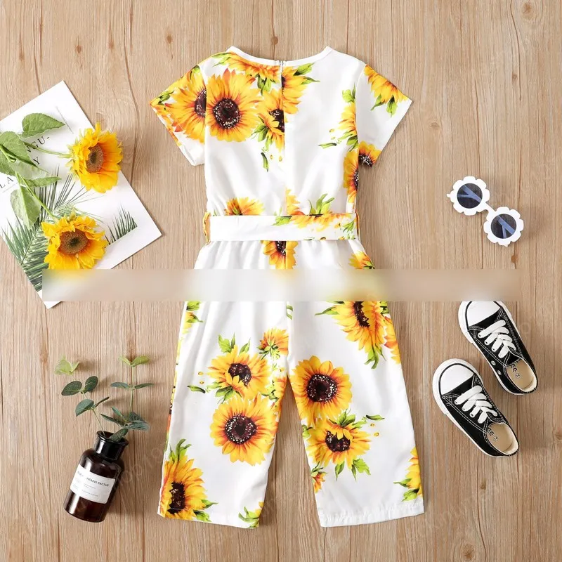 Sunflower Floral Jumpsuit For Girls Summer Fashion Boutique Baby