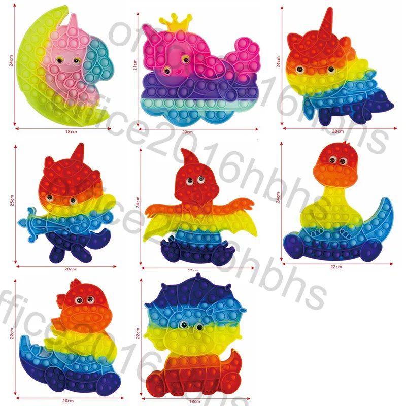 UPS / DHL DESCOMPRIÇÃO Brinquedos Dinossauro Push Bubble Rainbow Stress Reliever Fidget Toy Autism Precisa Sensory Presentes para Kids Party Game