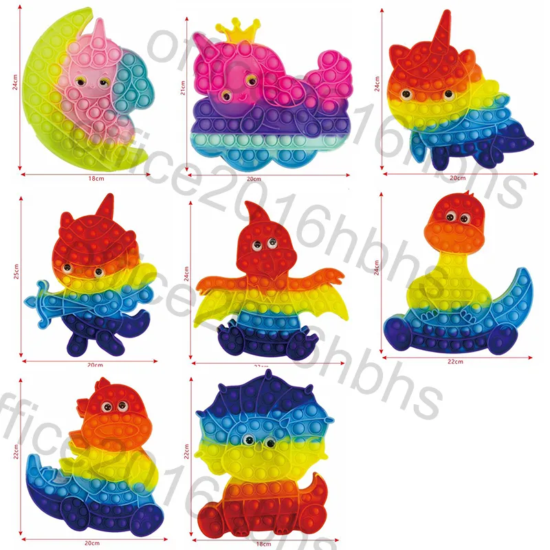 Jouets de décompression UPS / DHL dinosaure Push Bubble Rainbow Stress Reliever Fidget Toy Autisme Besoins spéciaux Cadeaux sensoriels pour enfants Party Game