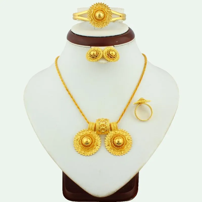 Ohrringe Halskette JH 2021 Afrikanischer Äthiopischer Charme Braut Big Dubai Gold Schmuck Sets Hochzeit Zubehör Für Frauen Geschenke