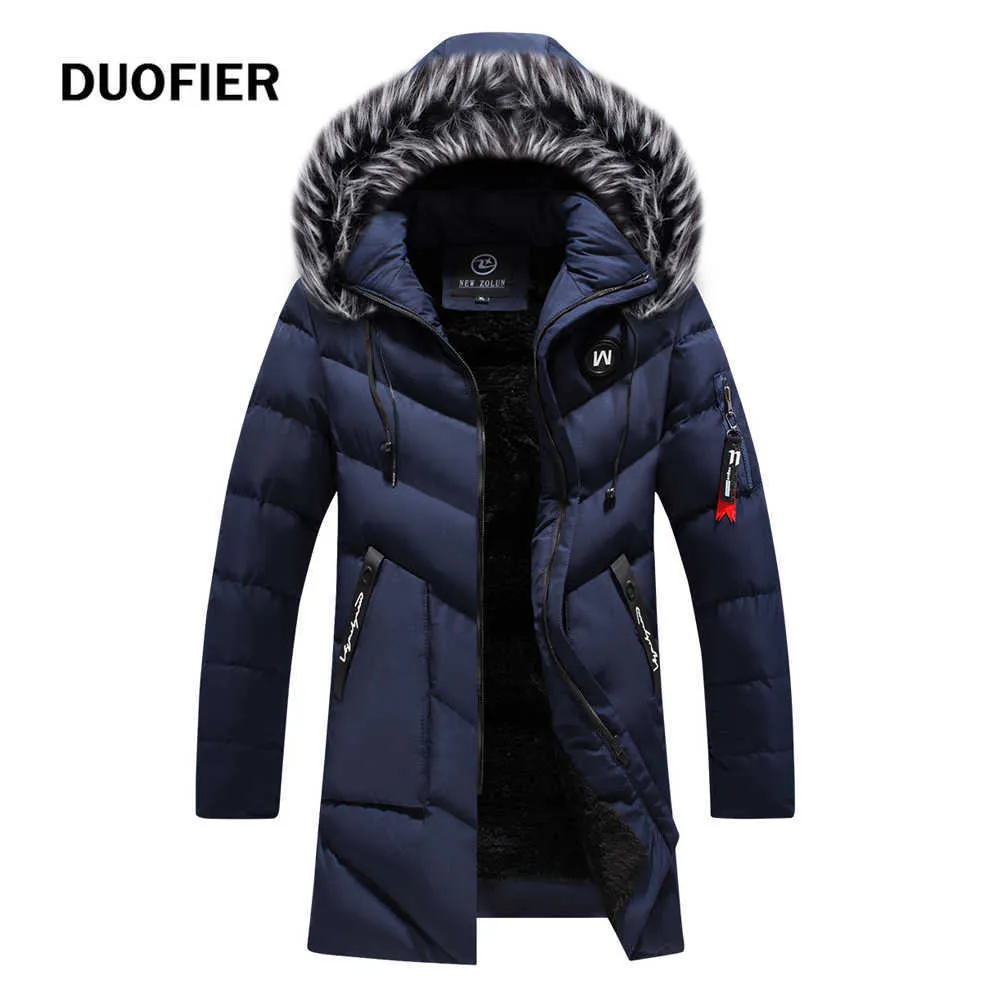 Parkas de invierno para hombre, prendas de vestir largas, chaqueta de invierno para hombre, chaqueta acolchada de algodón, abrigo de moda para exteriores, cuello de piel cálido 210603