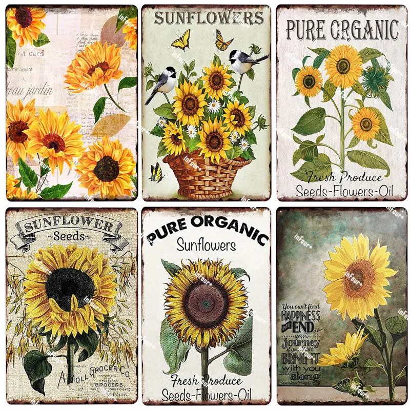 Retro Sunflower Garden Metal Plate Tin Sign Plaque Vintage Pub Bar Decor Metal Sign Metal Poster Home Decoration Vintage Poster