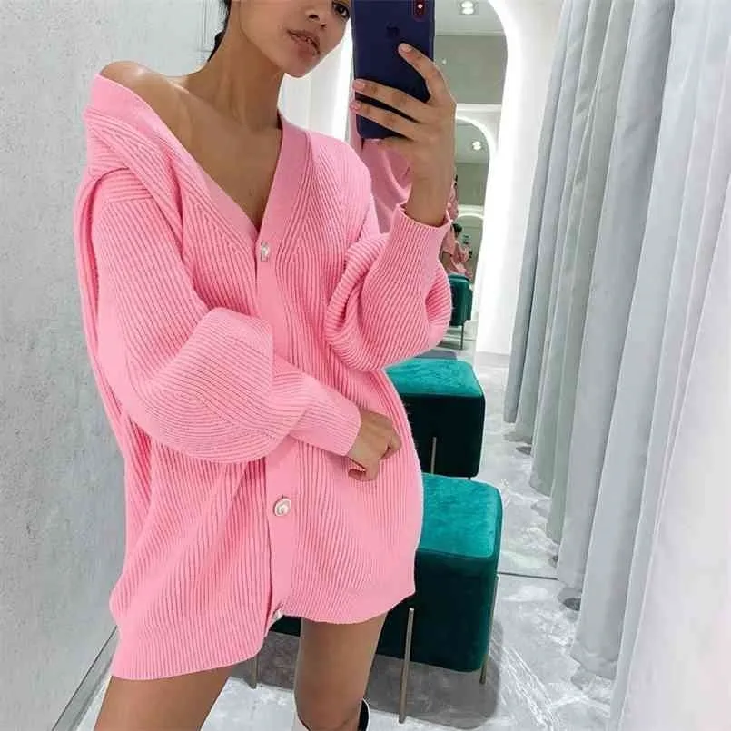 MEIYANGYOUNG V Neck knitted Sweater Cardigan women Single Breasted Oversized Cardigans crop top Autumn winter ladies sweater 210917