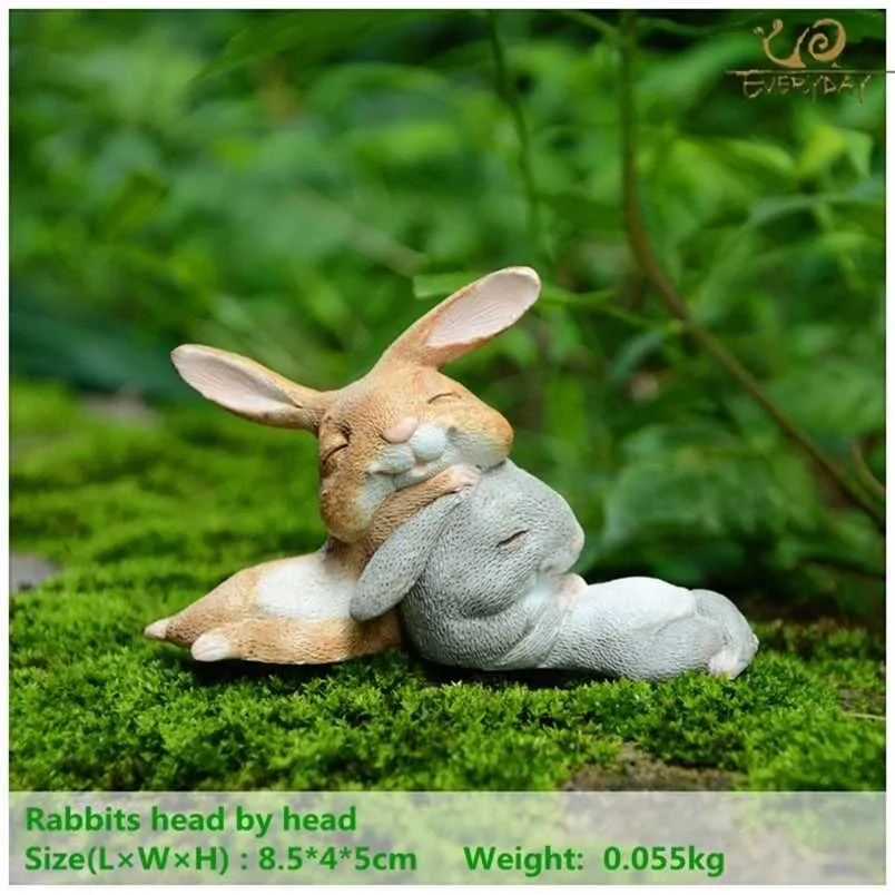 Everyday Collection Bunny Rabbits resin miniatures fairy garden Ornament craft bonsai home decor Easter Day gift 211105