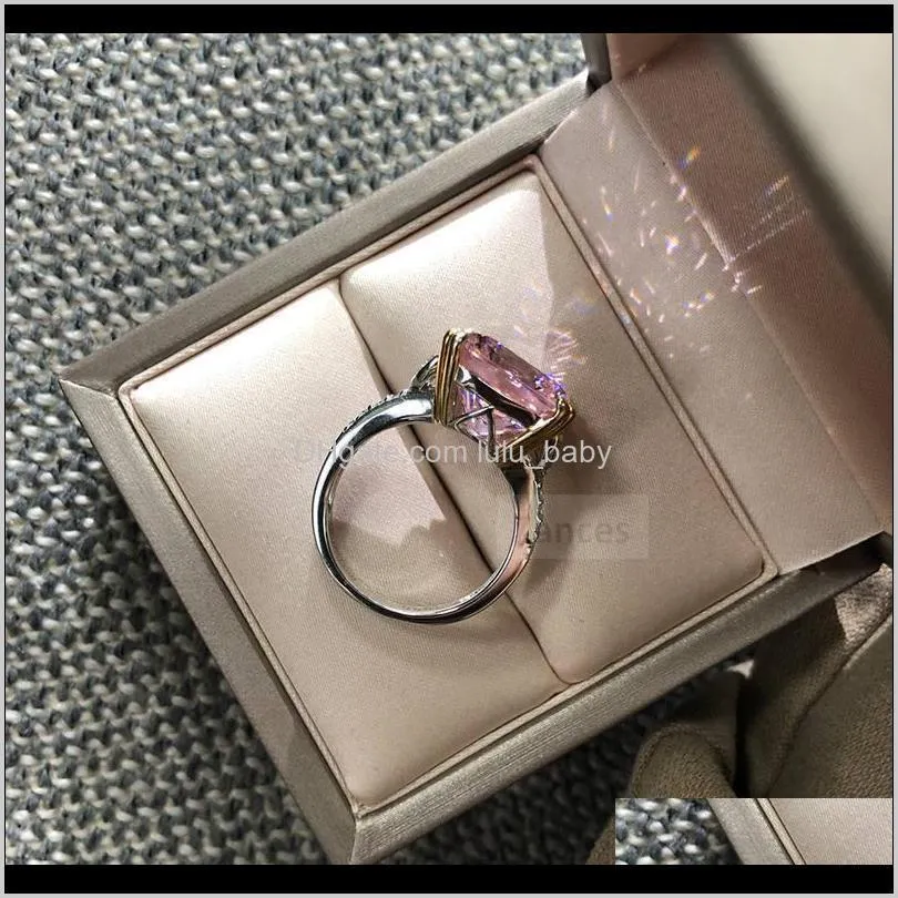 925 sterling silver sparkling square pink yellow white ring high carbon diamond ring women jewery gifts