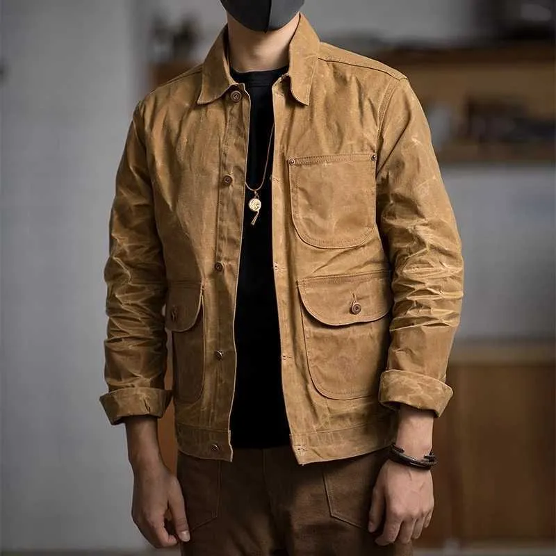 Maden Khaki Canvas Oil Wax Vintage Jackets Men With Multi Pocket And Beaded Design Retro Ami Kaji Style With Big Pocket And Solid Vintage Style 210909 From Dou003 38.05 DHgate.Com
